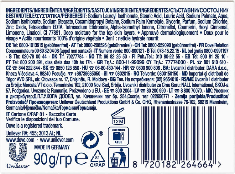 Orginal Beauty Cream Bar 3 in 1 Cleanses, Moisturises and Nourishes Sulphate-Free Bath Soap for Soft and Smooth Skin, Suitable for Daily Use, 8X90G