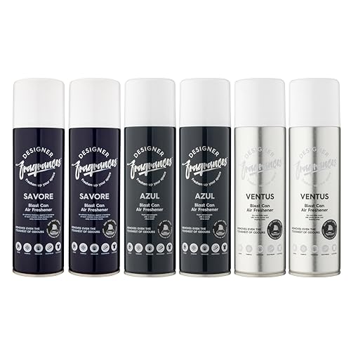 Designer Fragrances 6 Pack Favourites Bundle - Luxury Air Freshener Blast Cans - For Home & Vehicles – Natural Oils, Lasting Smell, Dry Mist Quick Release Spray – Deodorise & Neutralise Odours – 300ml - Get Me Products