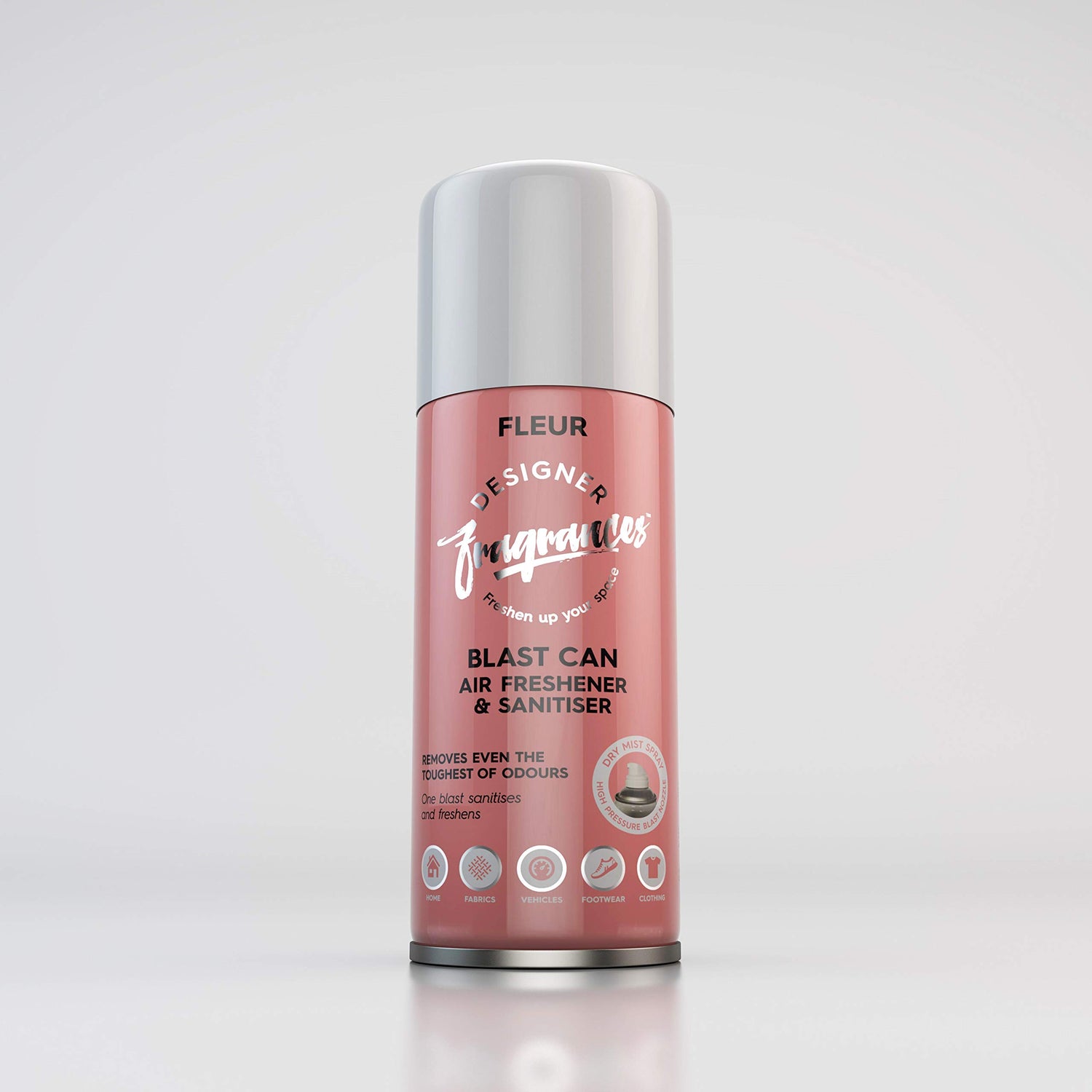 Designer Fragrances Fleur Blast Can – Air Freshener & Sanitiser, Use in the Car, At Home, On Furniture, On Shoes – Dry Mist Quick Release Spray – Spray Once to Deodorize & Neutralise Smells – 400ml - Get Me Products