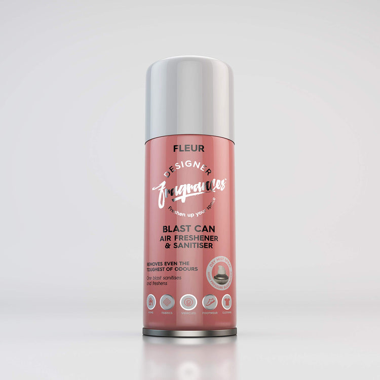 Designer Fragrances Fleur Blast Can – Air Freshener & Sanitiser, Use in the Car, At Home, On Furniture, On Shoes – Dry Mist Quick Release Spray – Spray Once to Deodorize & Neutralise Smells – 400ml - Get Me Products