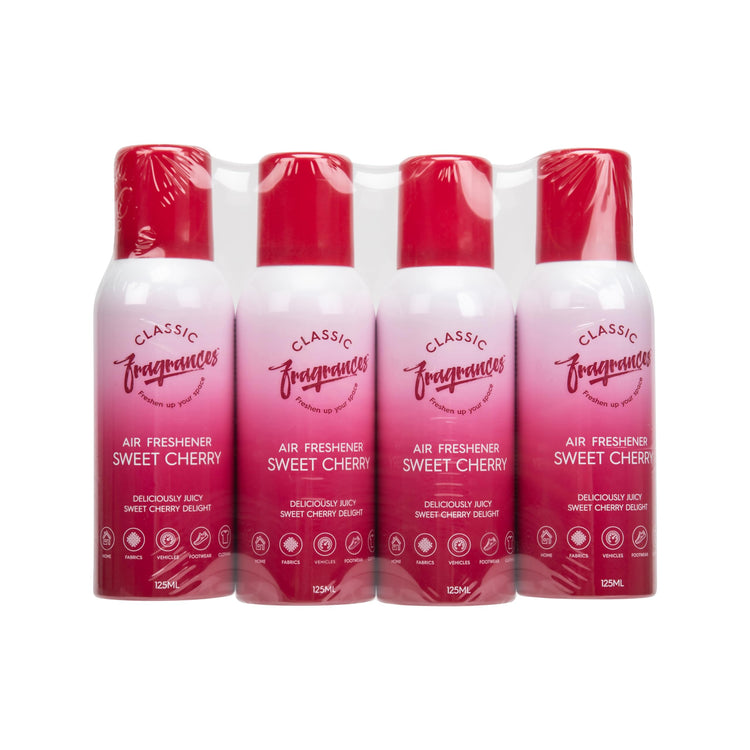 Classic Fragrances 4 Pack Tutti Frutti - Fun, Fresh, Zesty & Fruity Aroma Air Freshener Spray - For Home & Vehicles – Long Lasting Smell, Portable Spray Can – Deodorise & Neutralise Odours – 125ml - Get Me Products