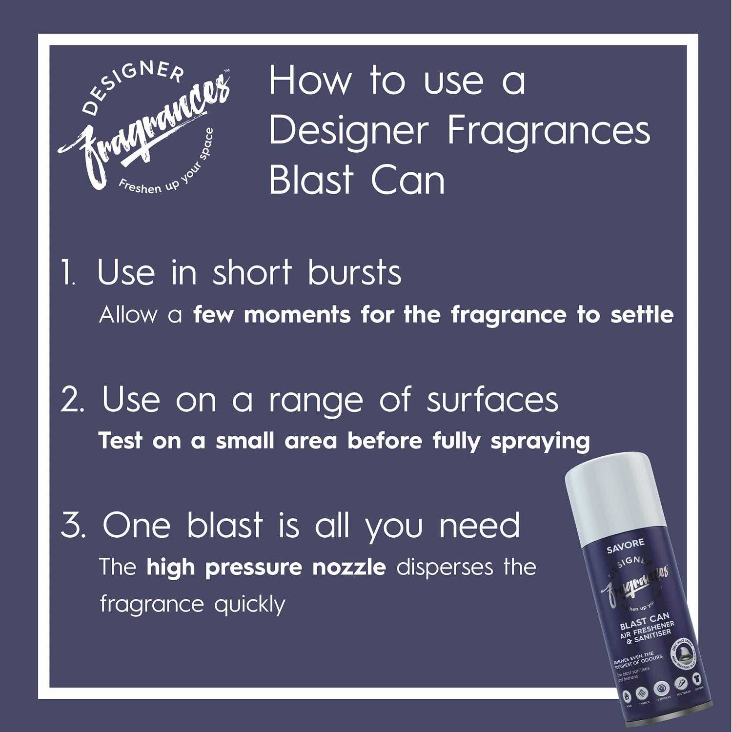 Designer Fragrances Fleur Blast Can – Air Freshener & Sanitiser, Use in the Car, At Home, On Furniture, On Shoes – Dry Mist Quick Release Spray – Spray Once to Deodorize & Neutralise Smells – 400ml - Get Me Products