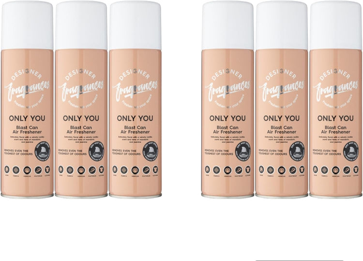Designer Fragrances 6 Pack Only You Air Freshener Blast Cans - For Home & Vehicles – Natural Oils, Luxury Lasting Smell, Dry Mist Quick Release Spray – Deodorise & Neutralise Odours – 300ml - Get Me Products