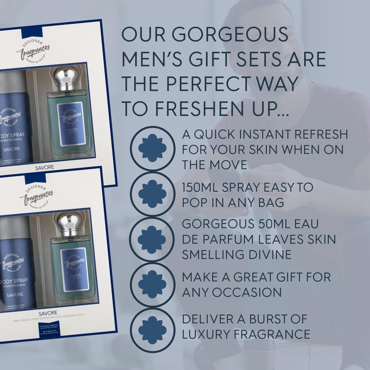 Designer Fragrances Ventus Male Twin Gift Set - Includes 2 x 150ml Body Spray Deodorant Cans, 2 x 50 ml Men’s Eau De Parfum Aftershave Sprays - For Instant Freshness on The Go - Long Lasting Smells - Get Me Products