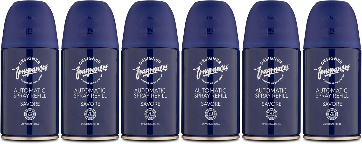 Designer Fragrances 6 Pack Daisee Automatic Room Spray Universal Refill Air Freshener Cans - For Home & Vehicles – Upto 70 Days of Luxury Lasting Smell - Deodorise & Neutralise Odours – 250ml - Get Me Products