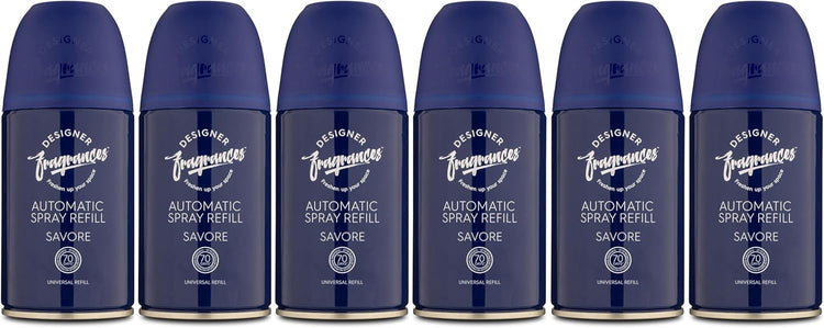 Designer Fragrances 6 Pack Daisee Automatic Room Spray Universal Refill Air Freshener Cans - For Home & Vehicles – Upto 70 Days of Luxury Lasting Smell - Deodorise & Neutralise Odours – 250ml - Get Me Products