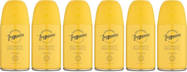Designer Fragrances 6 Pack Daisee Automatic Room Spray Universal Refill Air Freshener Cans - For Home & Vehicles – Upto 70 Days of Luxury Lasting Smell - Deodorise & Neutralise Odours – 250ml - Get Me Products