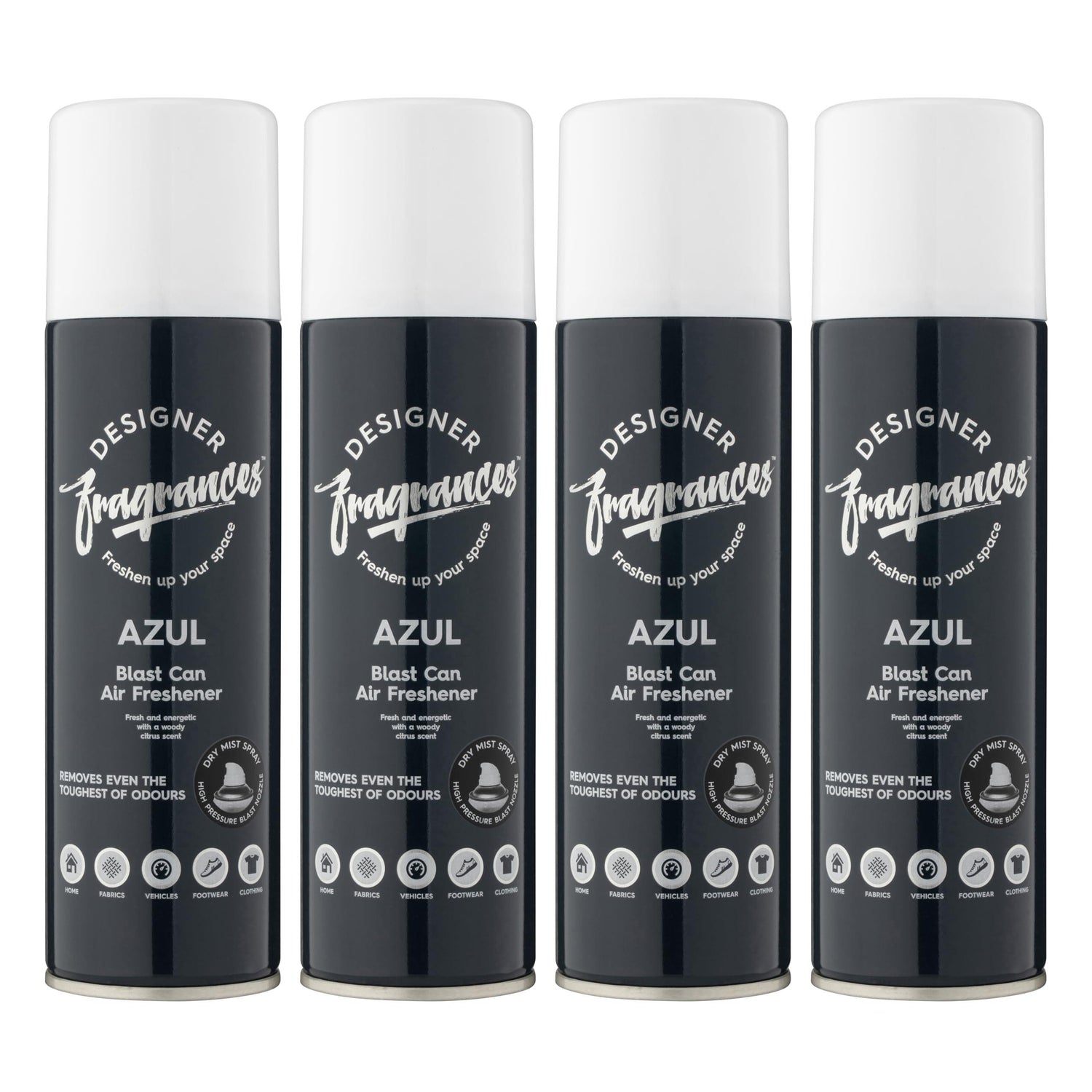 Designer Fragrances 4 Pack Daisee Air Freshener Blast Cans - For Home & Vehicles – Natural Oils, Luxury Lasting Smell, Dry Mist Quick Release Spray – Deodorise & Neutralise Odours – 300ml - Get Me Products