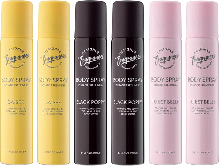 Designer Fragrances 6 Pack Assorted Aromas Bundle - Tu Est Belle, Daisy, Black Poppy - Women&