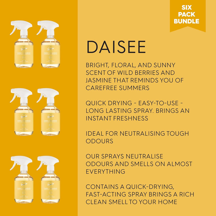 Designer Fragrances 6 Pack Daisee & Tu Est Belle Fabric Freshener - Fragranced Light Mist Fresheners All Household Fabrics Leaving Fresh Smelling & Breezy For Days – 500ml - Get Me Products