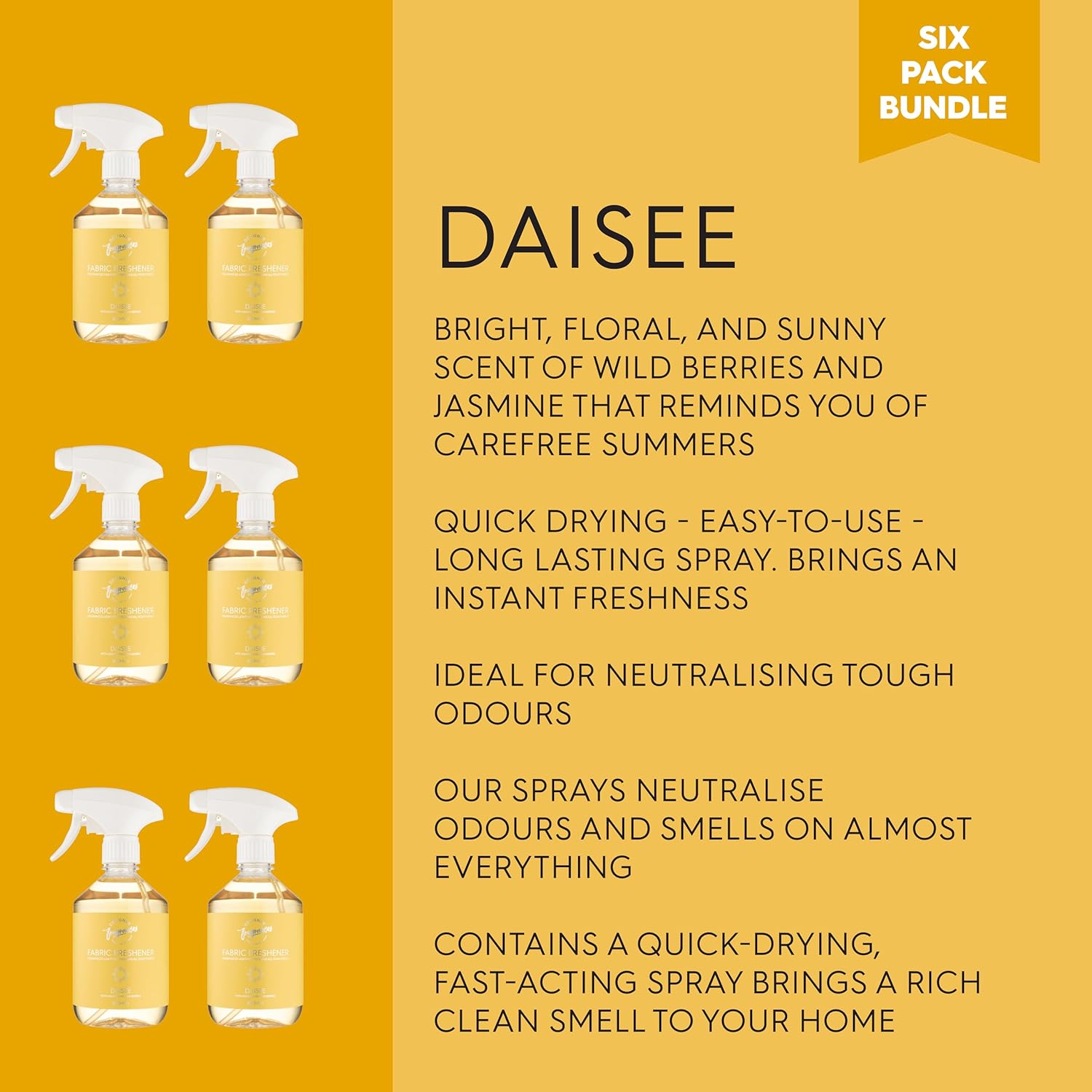 Designer Fragrances 6 Pack Daisee & Tu Est Belle Fabric Freshener - Fragranced Light Mist Fresheners All Household Fabrics Leaving Fresh Smelling & Breezy For Days – 500ml - Get Me Products