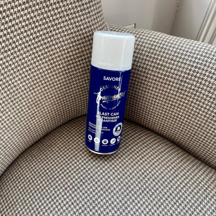Designer Fragrances 4 Pack Savore Air Freshener Blast Cans - For Home & Vehicles – Natural Oils, Luxury Lasting Smell, Dry Mist Quick Release Spray – Deodorise & Neutralise Odours – 300ml - Get Me Products