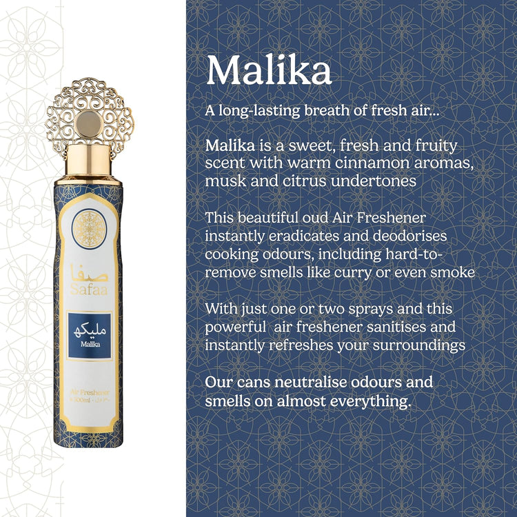 Dubai Arabian Air Freshener Safaa 4 Pack Exclusive Bundle - Amal, Emaan, Malika, Oud Luxury Air Freshener Cans - For Home & Vehicles – Natural Oils, Lasting Smell Spray – Deodorise & Neutralise Odours – 300ml - Get Me Products