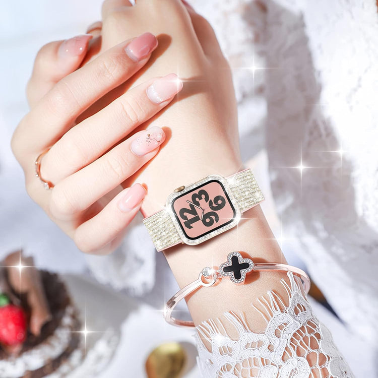 Compatible with Apple Watch Band 38Mm 40Mm 42Mm 44Mm with Case, Glitter Strap for Women, Sweatproof Genuine Leather and Silicone Band for Iwatch Series 6/5/4/3/2/1