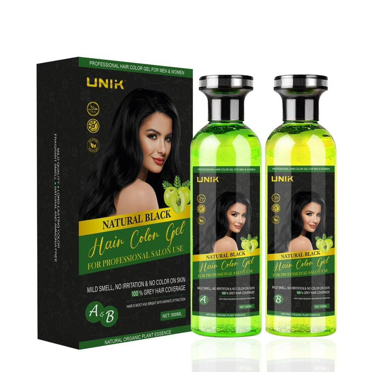 Unik Professional Hair Color Gel 500ml Natural Black with Argan Oil - Fast Action Beard Dye - No Ammonia, No Harsh Chemicals - Haircare, Conditioner - Get Me Products