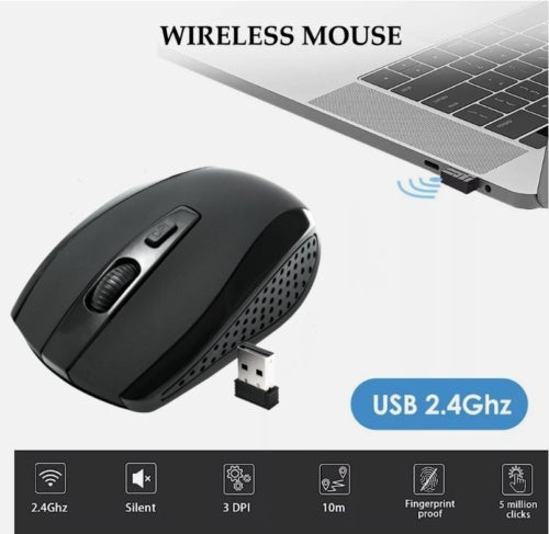 2.4GHz BLACK WIRELESS USB MOUSE SCROLL CORDLESS OPTICAL FOR PC LAPTOP UK - Get Me Products