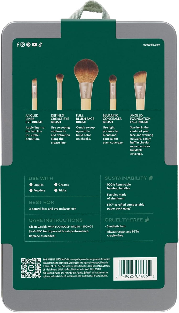 6 Piece Start the Day Beautifully Makeup Brush Set, Makeup Brushes for Eyeshadow, Blush, Concealer, & Foundation Application, Eco-Friendly, Synthetic Hair, Vegan & Cruelty-Free