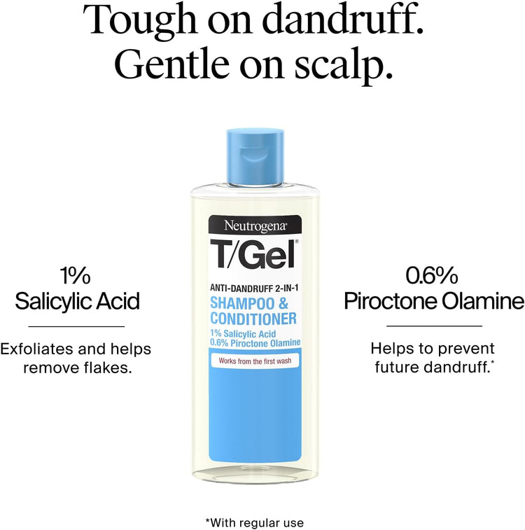 T/Gel 2 in 1 Anti-Dandruff Shampoo and Conditioner (1X 250Ml), Shampoo and Conditioner to Help Fight Dandruff from First Wash, Haircare for Soft, Shiny Healthy-Looking Hair and Scalp