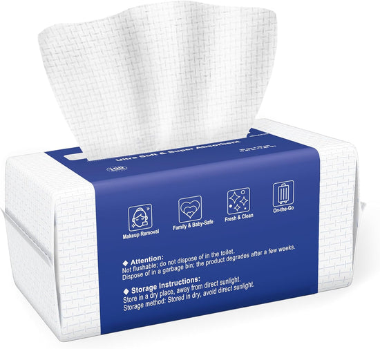 Eco-Friendly Disposable Face Towels - 100 Count Lint-Free Wipes for Sensitive Skin, Perfect for Cleansing, Skincare, and Makeup Removal