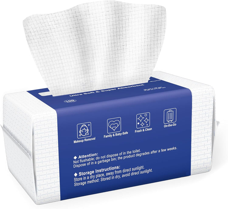 Eco-Friendly Disposable Face Towels - 100 Count Lint-Free Wipes for Sensitive Skin, Perfect for Cleansing, Skincare, and Makeup Removal