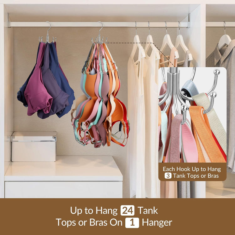 Maximize Closet Space with Our Rotatable Tank Top & Bra Organizer - 24 Storage Capacity, Sleek Silver Metal Design!