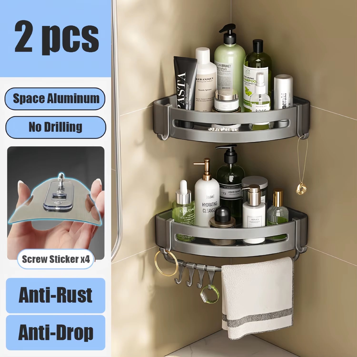 Bathroom Shelf Makeup Storage Organizer Aluminum Alloy Shampoo Rack Shower Shelf Bathroom Accessories No Drill Wall Shelf