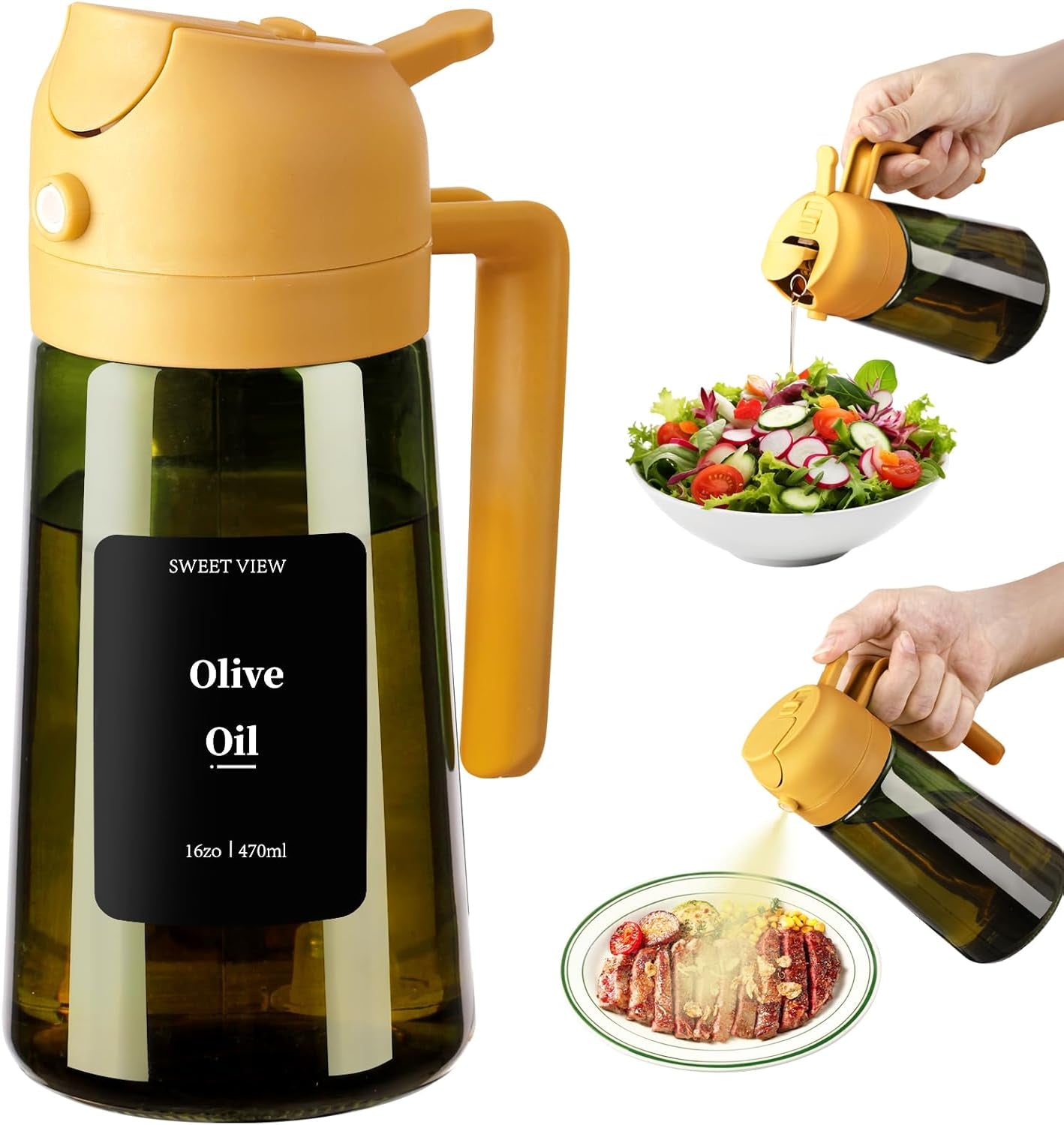 Olive Oil Dispenser and Sprayer, 16Oz/470Ml Glass Light-Proof Pour Bottle, Kitchen Gadgets Accessories for Air Fryer, Cooking, Salad, and BBQ