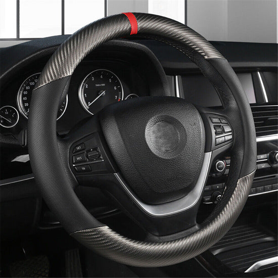Carbon Fiber Perforated Leather Car Steering Wheel Cover 38cm Universal Interior - Get Me Products