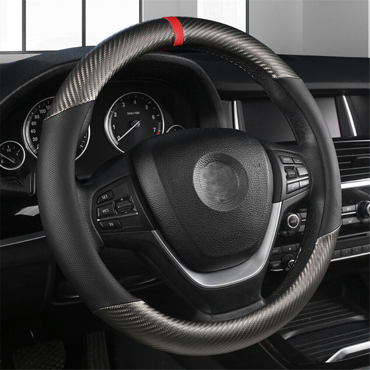 Carbon Fiber Perforated Leather Car Steering Wheel Cover 38cm Universal Interior - Get Me Products