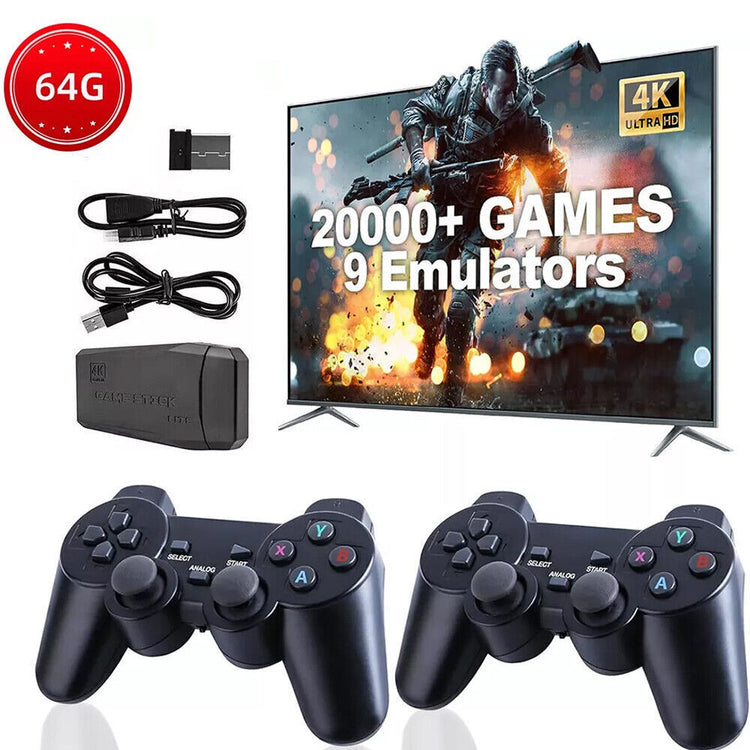 4K HDMI Retro Game Stick Console Plug Play 20000- Games 2 Wireless Controllers - Get Me Products