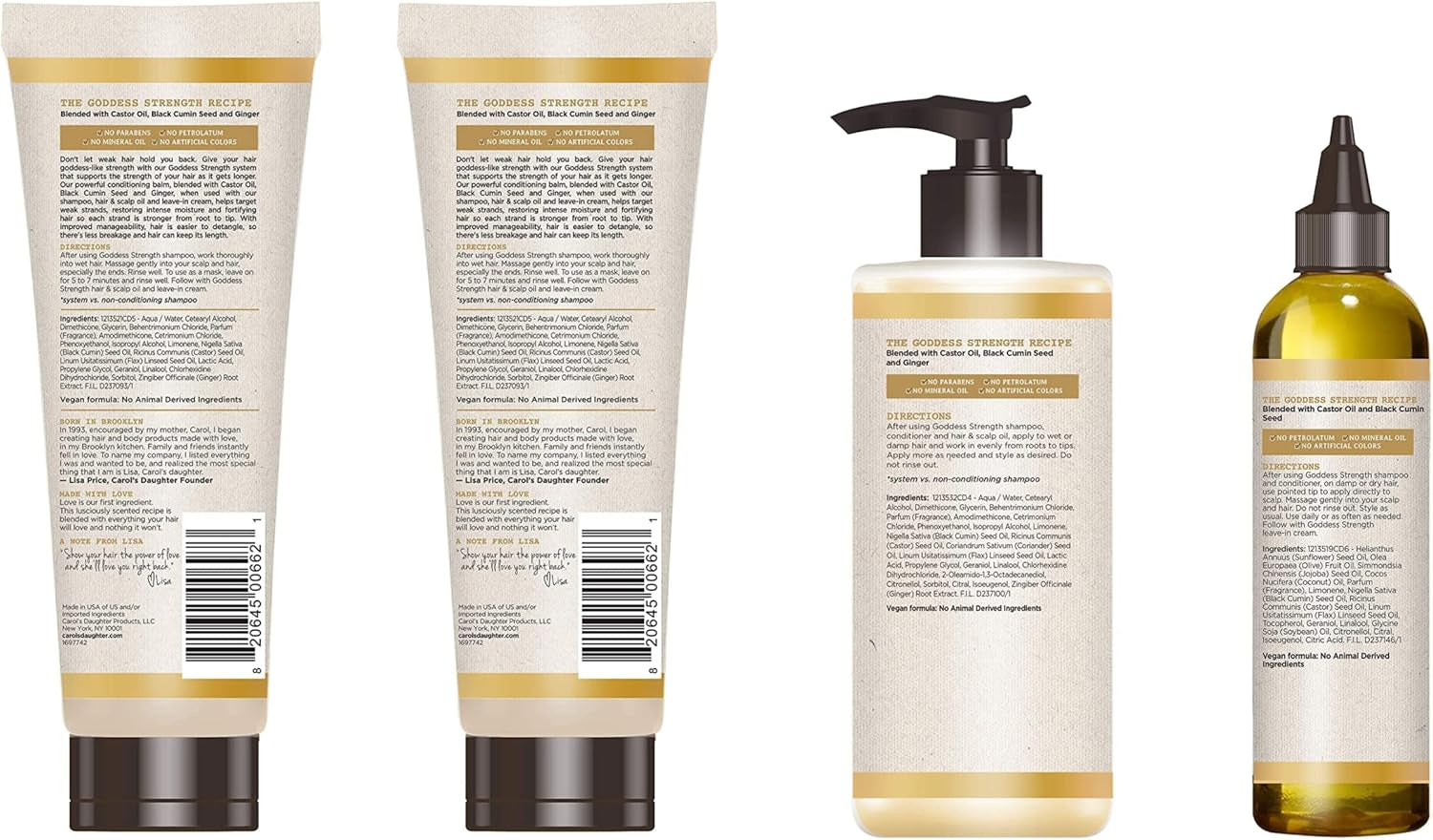 Goddess Strength Sulfate Free Shampoo, Hair Conditioner, Leave in Conditioner & Hair Treatment Oil Made with Castor Oil (4 Products)