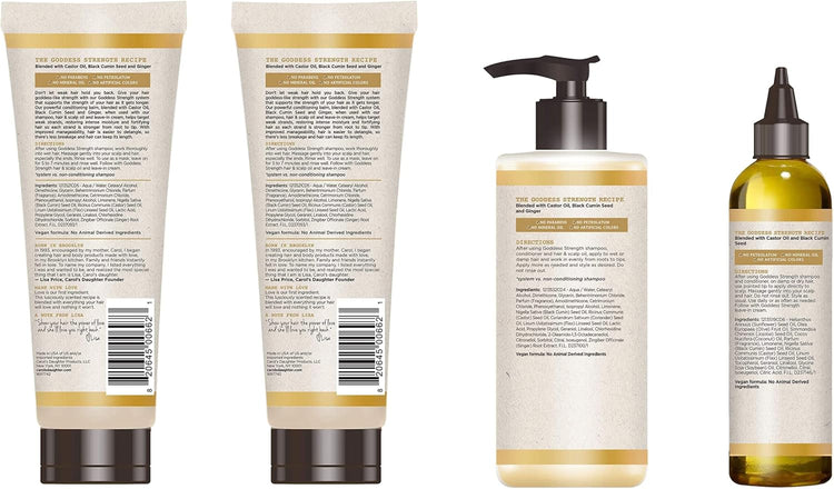 Goddess Strength Sulfate Free Shampoo, Hair Conditioner, Leave in Conditioner & Hair Treatment Oil Made with Castor Oil (4 Products)
