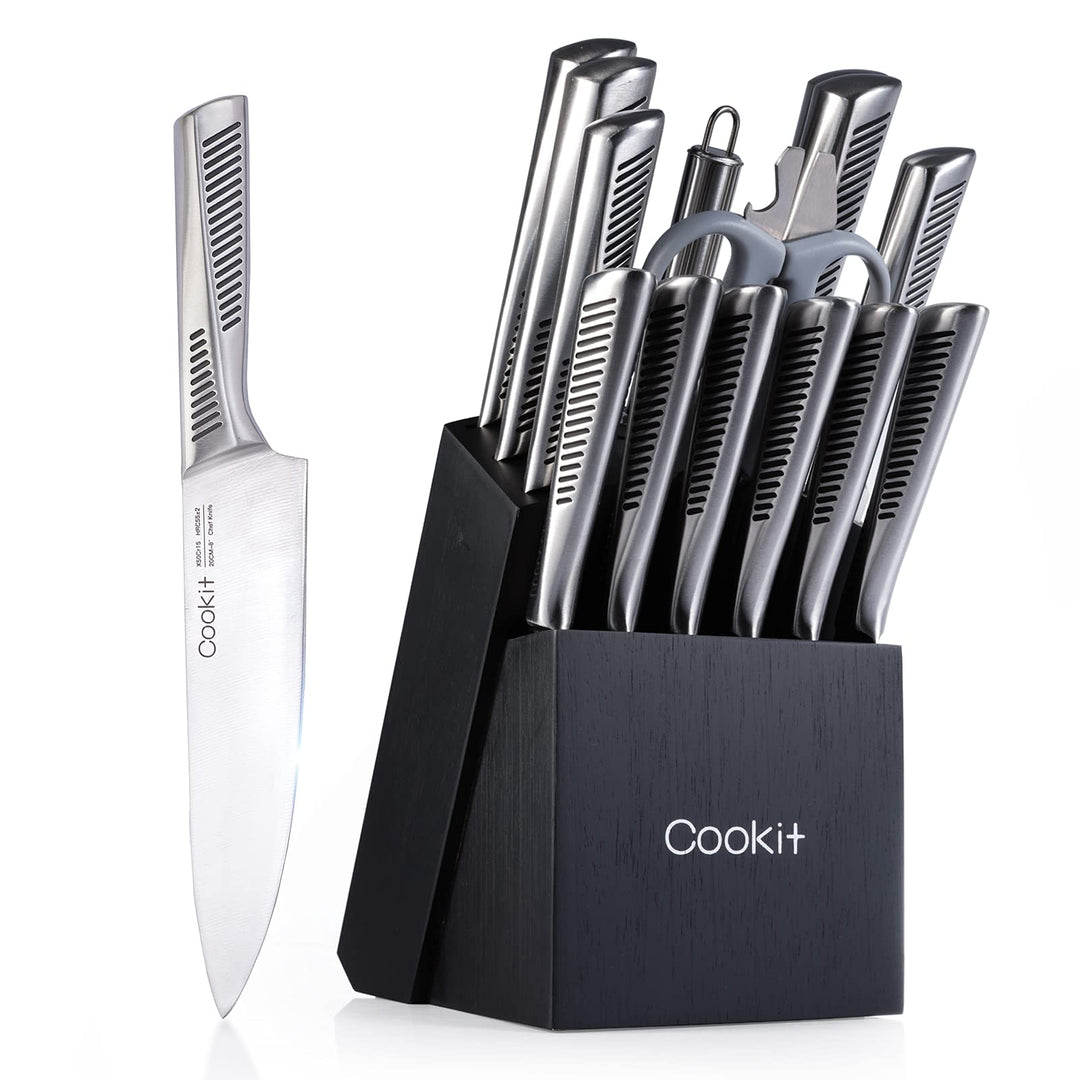 Kitchen Knife Set, 15 Piece Knife Sets with Block, Chef Knives with Non-Slip German Stainless - Get Me Products