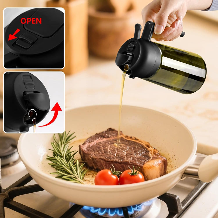 Olive Oil Dispenser and Sprayer, 16Oz/470Ml Glass Light-Proof Pour Bottle, Kitchen Gadgets Accessories for Air Fryer, Cooking, Salad, and BBQ
