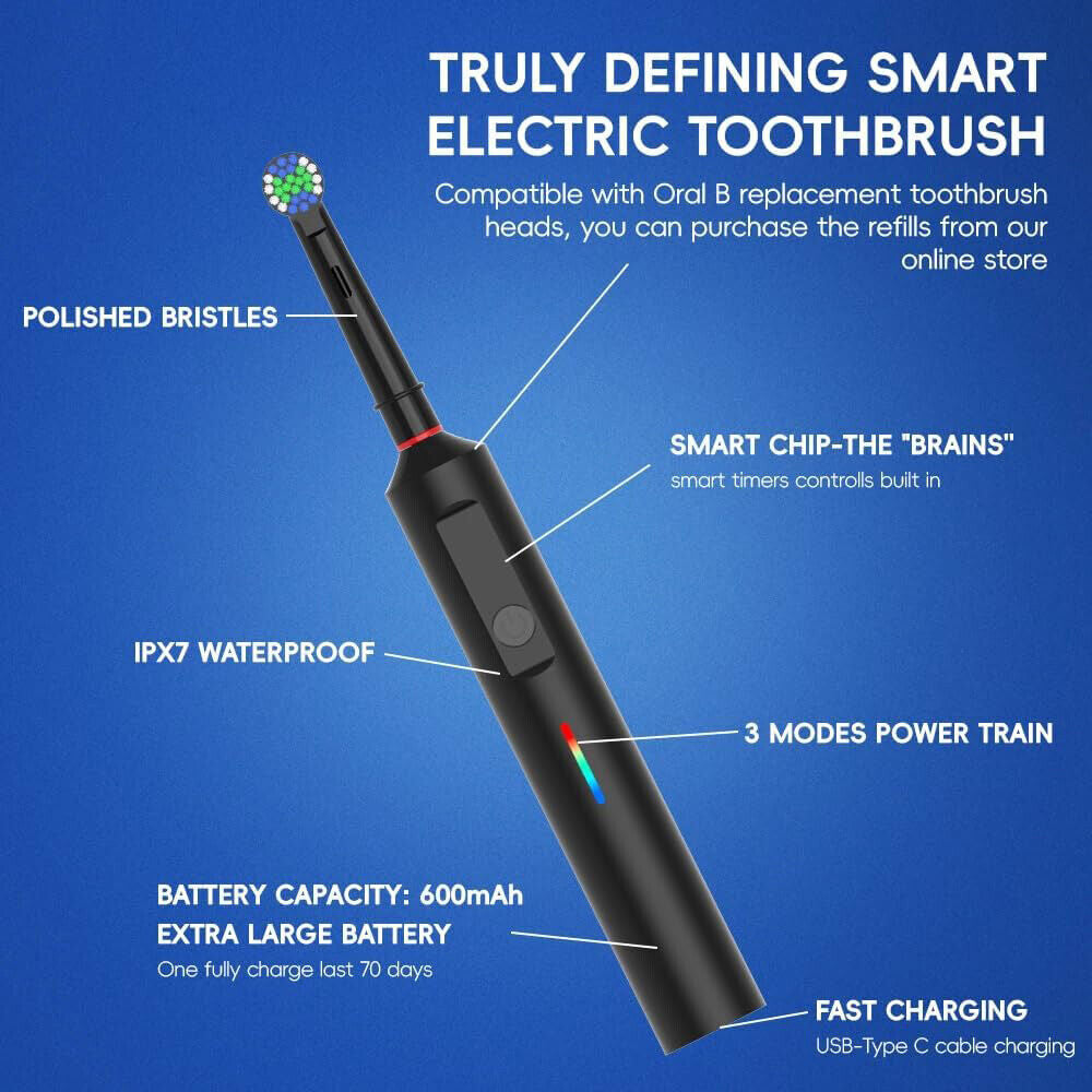 Toothbrush Electric Rechargeable Pro Rotating Brush Heads Timer Modes USB - Get Me Products