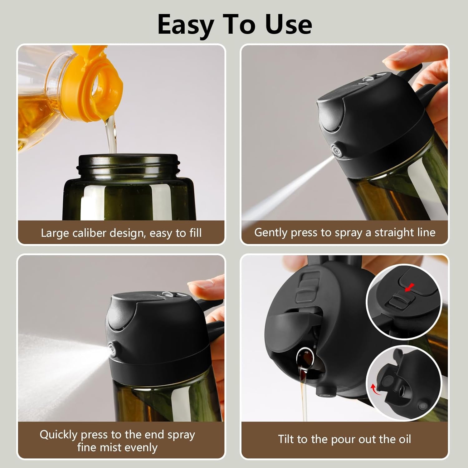 Olive Oil Dispenser and Sprayer, 16Oz/470Ml Glass Light-Proof Pour Bottle, Kitchen Gadgets Accessories for Air Fryer, Cooking, Salad, and BBQ