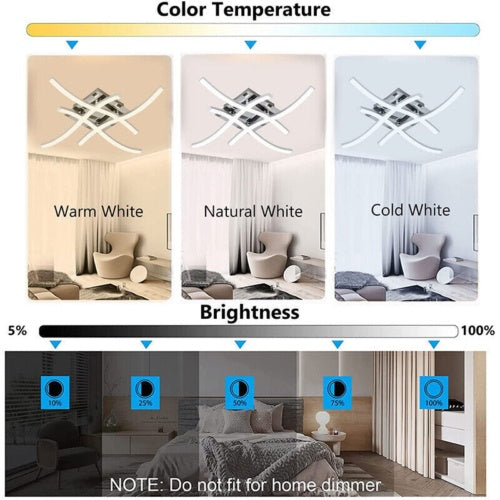 Ceiling Light 4 Wave Lights Modern Kitchen Living Room Bedroom Lamp LED Dimmable - Get Me Products