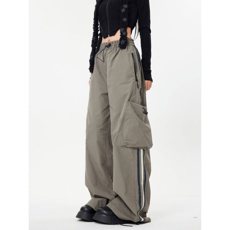 Athleisure Straight Leg Pants with Vertical Stripe Panels and Big Pockets - Get Me Products
