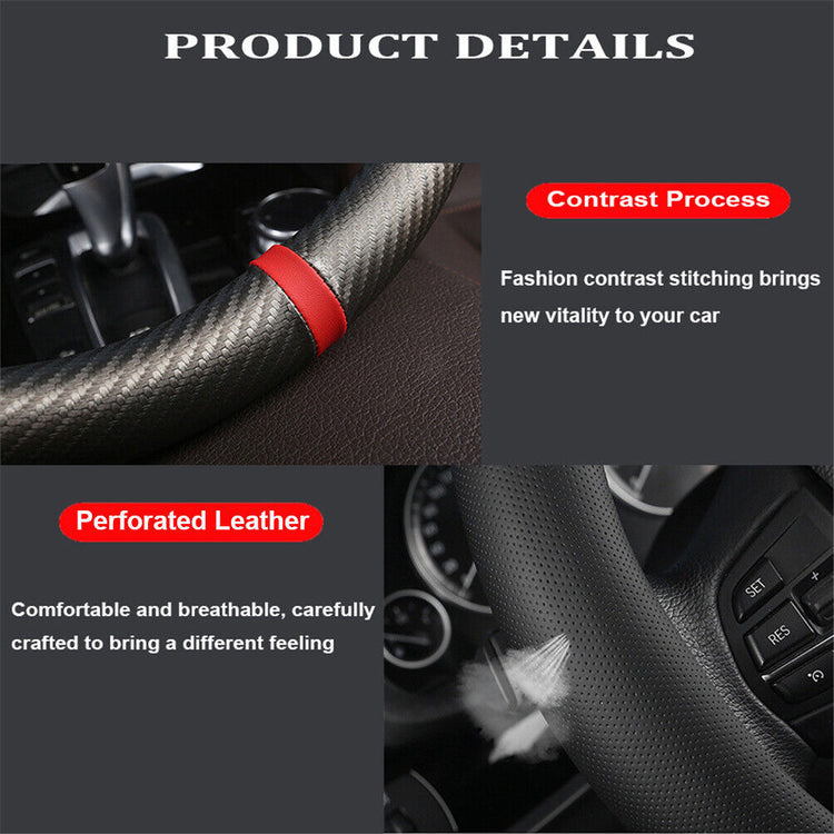 Carbon Fiber Perforated Leather Car Steering Wheel Cover 38cm Universal Interior - Get Me Products