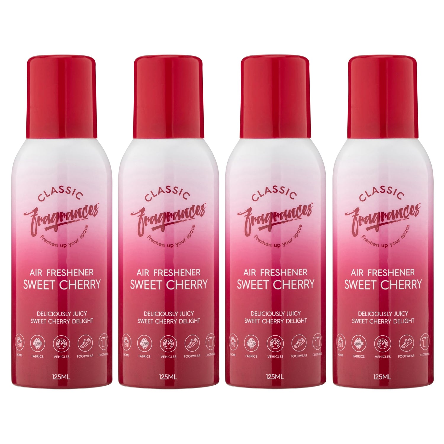 Classic Fragrances 4 Pack Tutti Frutti - Fun, Fresh, Zesty & Fruity Aroma Air Freshener Spray - For Home & Vehicles – Long Lasting Smell, Portable Spray Can – Deodorise & Neutralise Odours – 125ml - Get Me Products