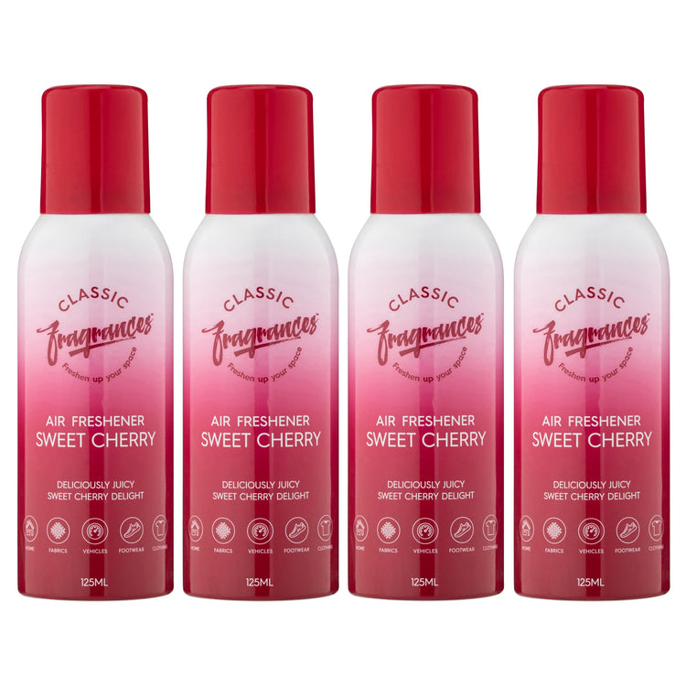 Classic Fragrances 4 Pack Tutti Frutti - Fun, Fresh, Zesty & Fruity Aroma Air Freshener Spray - For Home & Vehicles – Long Lasting Smell, Portable Spray Can – Deodorise & Neutralise Odours – 125ml - Get Me Products