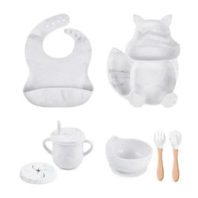 4/6/8 PCS Baby Soft Silicone Sucker Bowl Plate Cup Bibs Spoon Fork - Get Me Products