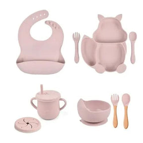 4/6/8 PCS Baby Soft Silicone Sucker Bowl Plate Cup Bibs Spoon Fork - Get Me Products