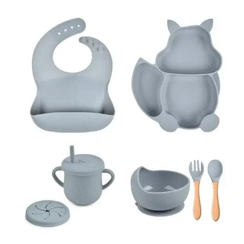 4/6/8 PCS Baby Soft Silicone Sucker Bowl Plate Cup Bibs Spoon Fork - Get Me Products