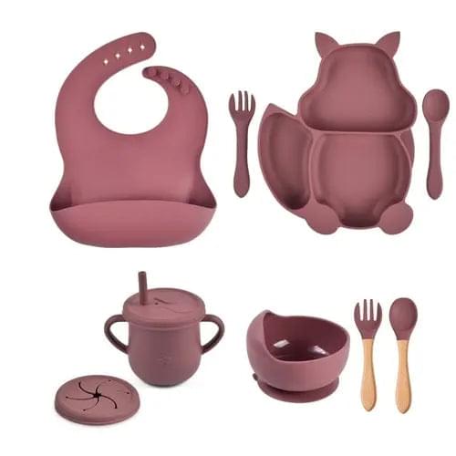 4/6/8 PCS Baby Soft Silicone Sucker Bowl Plate Cup Bibs Spoon Fork - Get Me Products