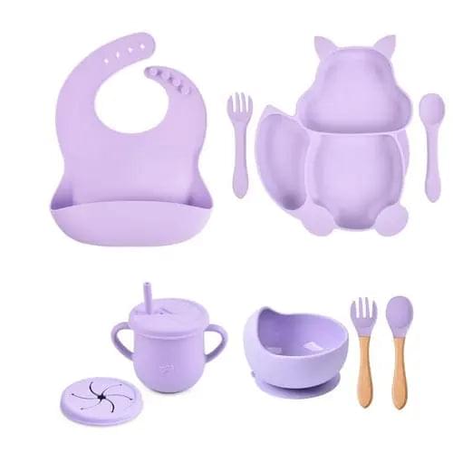 4/6/8 PCS Baby Soft Silicone Sucker Bowl Plate Cup Bibs Spoon Fork - Get Me Products