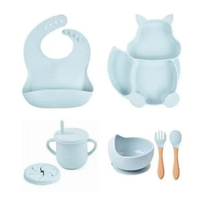 4/6/8 PCS Baby Soft Silicone Sucker Bowl Plate Cup Bibs Spoon Fork - Get Me Products