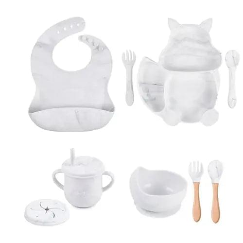 4/6/8 PCS Baby Soft Silicone Sucker Bowl Plate Cup Bibs Spoon Fork - Get Me Products