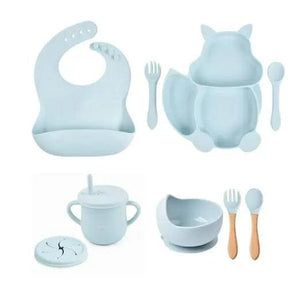 4/6/8 PCS Baby Soft Silicone Sucker Bowl Plate Cup Bibs Spoon Fork - Get Me Products