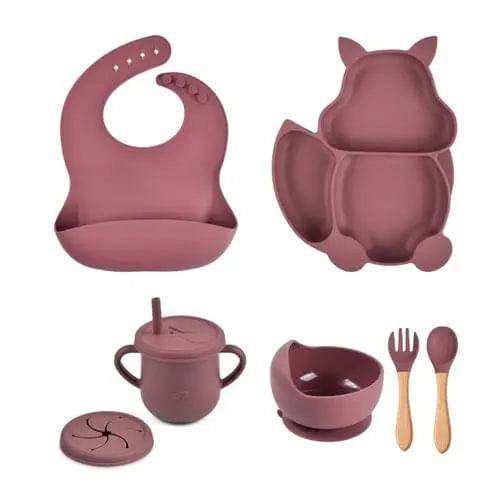 4/6/8 PCS Baby Soft Silicone Sucker Bowl Plate Cup Bibs Spoon Fork - Get Me Products